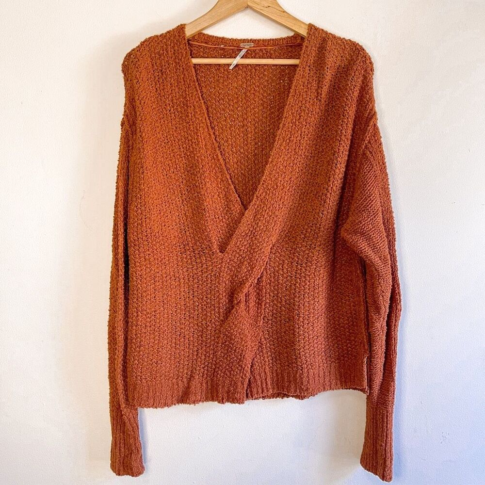 Free People CoCo V-Neck Burnt Orange Sweater Size S